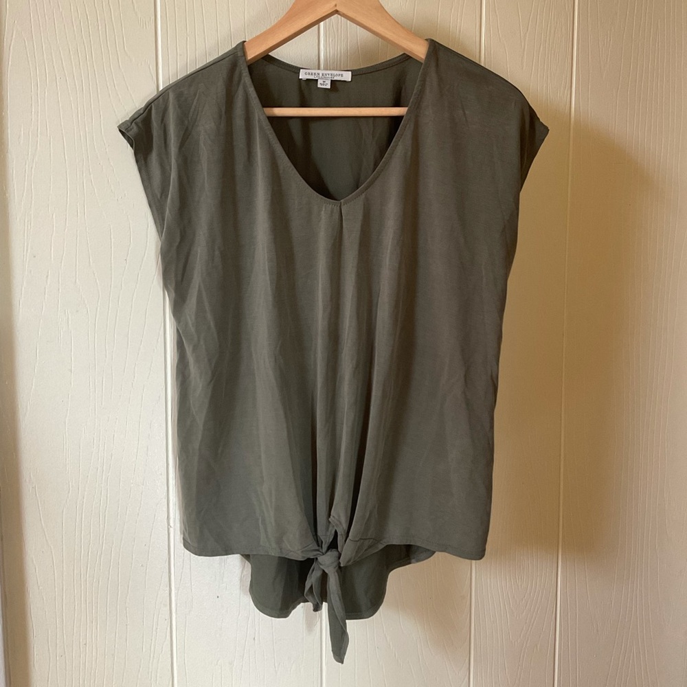 Olive green top, size medium